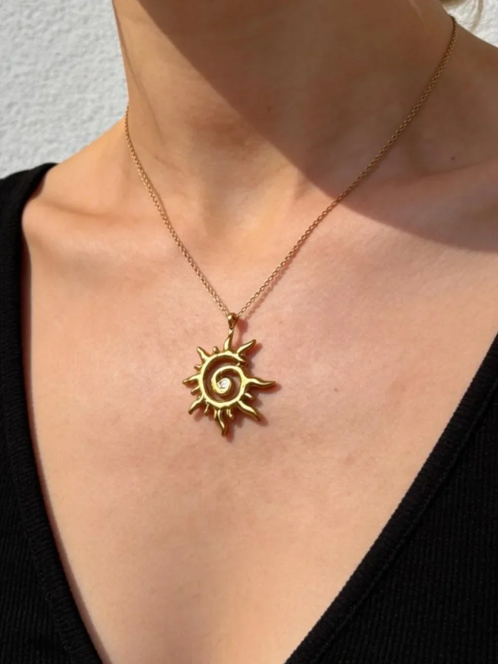 Gold Sun Spiral Pendant Necklace Stainless Steel - Picture 3 of 13